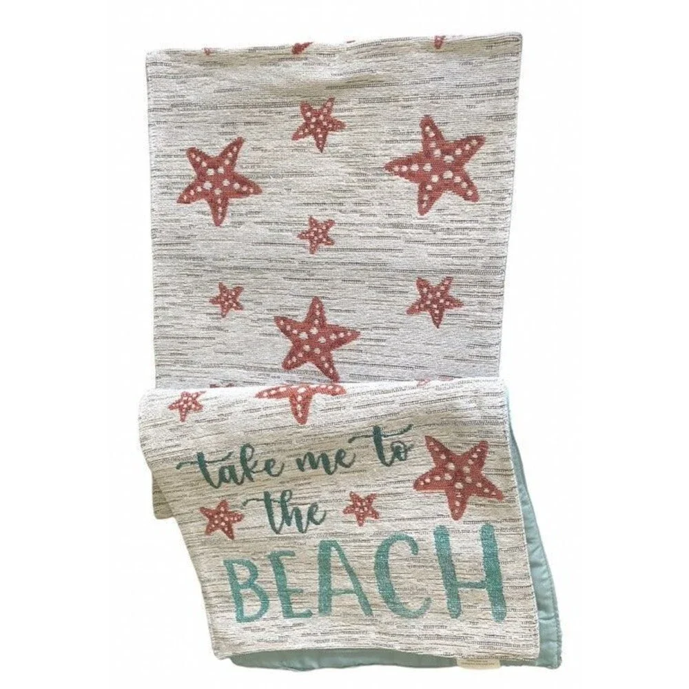 Starfish Table Runner Tapestry Take Me to The Beach Lined Summer Tropical 13x72